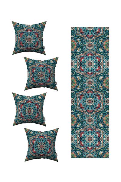 Cango Home Green Orange Retro Vintage Patterned 4-Piece Throw Pillow Cover 1 Runner Set 4kmbs241-rs