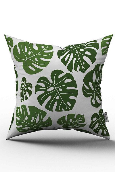 Cango Home White Green Leaf Patterned Digital Printed Throw Pillow Cover - Otyk460