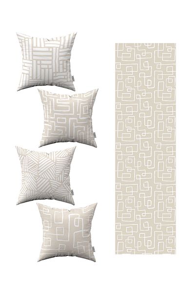 Cango Home Κρεμ Λευκό Bohemian Scandinavian Geometric Pattern Κάλυμμα μαξιλαριού 4 τεμαχίων Σετ 1 Runner 4kmbs292-rs-3