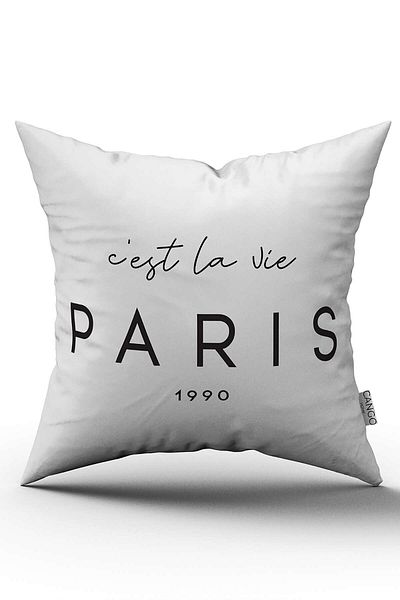Cango Home Față de pernă cu două fețe, albă, neagră, scrisă Paris, imprimare digitală modernă - Cgh394-ct