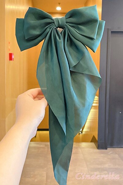 Cinderella Κομψό γυναικείο σατέν μεγάλο φιόγκο - Πράσινη κορδέλα αυτόματη αγκράφα και κλιπ μαλλιών
