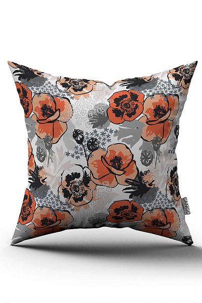 Cango Home Față de pernă cu imprimare digitală decorativă florală portocaliu gri - Cgh491