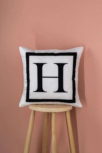 Cango Home Ασπρόμαυρο γράμμα Ψηφιακή τυπωμένη θήκη μαξιλαριού ριχτάρι Letter H