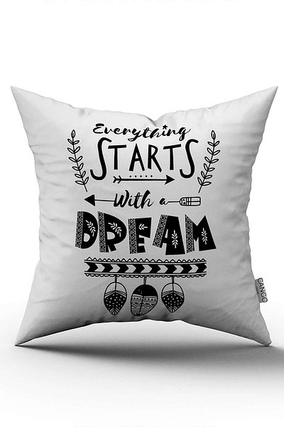 Cango Home White Black Bohemian Style Written Digital Printing Throw Pillow Pillow Case - Cgh467
