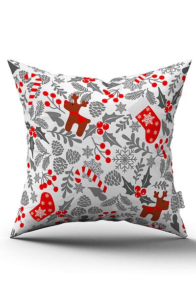 Cango Home Red Gray Christmas Themed Digital Printed Throw Pillow Cover Cgh918