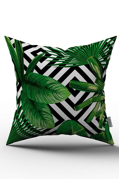 Cango Home Husă de pernă cu două fețe, alb-negru, cu model tropical geometric, imprimată digitală - Otyk568-ct