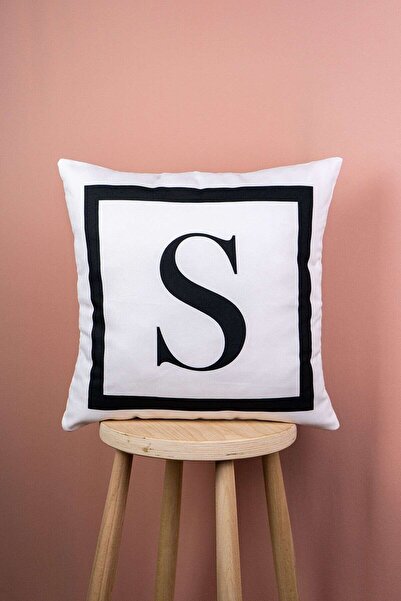 Cango Home Husă de pernă imprimată digital cu litere alb-negru Litera S