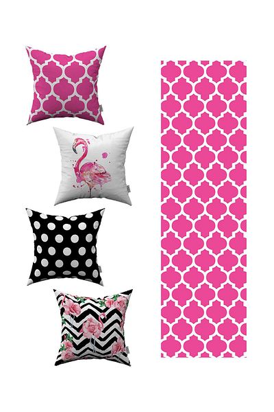 Cango Home Pink Black Geometric Flamingo Patterned 4-Piece Throw Pillow Cover 1 Runner Set 4kmbs021-rs