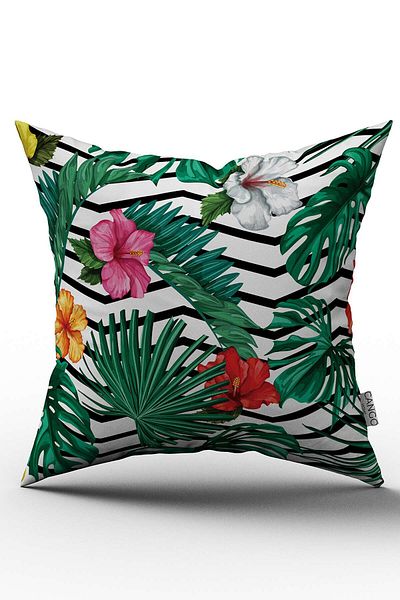 Cango Home Față de pernă cu două fețe, verde, alb, cu model de flori și frunze tropicale, imprimată digital - Otyk500-c