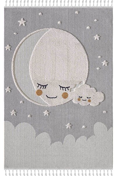 Empera Kids - Cloudy Figürlü Takma Saçaklı Antialerjik Dikdörtgen Halı