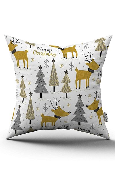Cango Home Yellow Gray Christmas Themed Digital Printed Throw Pillow Cover Cgh843