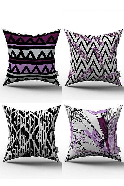 Cango Home Set de 4 huse de pernă cu model floral abstract, alb, violet, imprimate digital - 4kmbs061