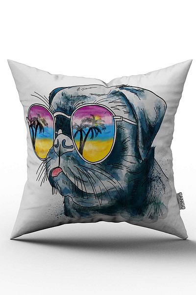 Cango Home Digital Printed Throw Pillow Cover with Glasses and Dog Figure - Otyk202