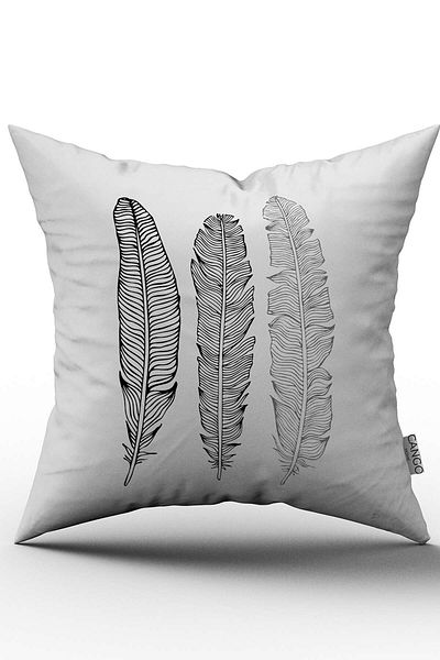 Cango Home Black and White Modern Feather Patterned Decorative Interlining Case - Cgh284
