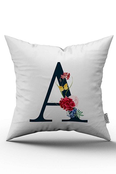 Cango Home Husă de pernă cu litere florale roșii Litera A