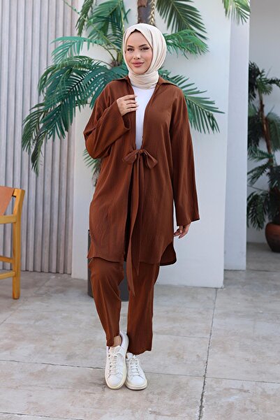 MİSSKAYLE Σετ καφέ καφέ κιμονό - Λεπτομέρεια δεσίματος, Μοντέλο 1225