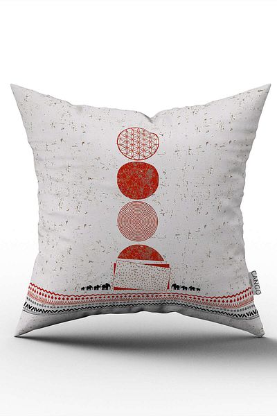 Cango Home Orange Cream Bohemian Style Elephant Patterned Digital Printed Throw Pillow Cover Cgh939