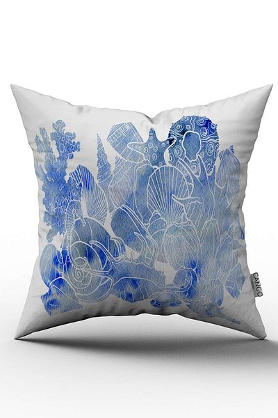 Cango Home Husă de pernă albă, albastră, cu model marin, imprimată digital, pe două fețe - OTYK760-CT