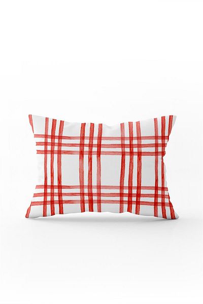 Cango Home Față de pernă cu două fețe, 35x50, albă, roșie, în carouri - Cgh254-3550
