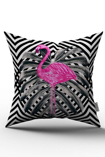 Cango Home Husă de pernă tropicală cu model flamingo alb și negru - Otyk589-ct