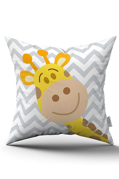 Cango Home Yellow Gray Digital Printed Children's Throw Pillow Cover with Giraffe Figure Cgh784