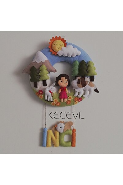 Keçevi Heidi Temalı Kız Bebek Kapı Süsü-isme Özel