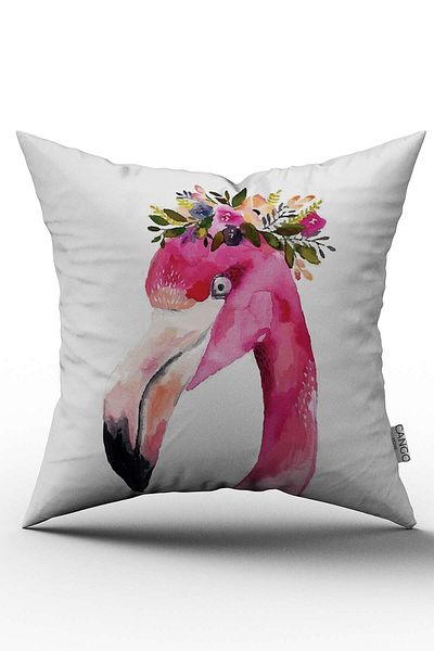 Cango Home Husă de pernă cu model flamingo floral roz cu imprimare digitală - Otyk509
