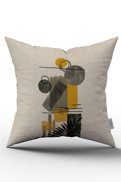 Cango Home Yellow Cream Bohemian Modern Patterned Digital Printed Throw Pillow Cover Cgh936
