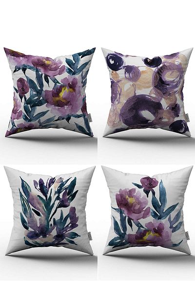 Cango Home Set de 4 huse de pernă cu model floral abstract, alb, violet, imprimate digital - 4kmbs062