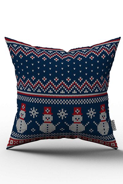 Cango Home Μαξιλαροθήκη με ριχτάρι διπλής όψης Navy Blue με θέμα την Πρωτοχρονιά - Cgh221-ct