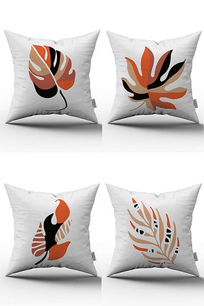 Cango Home Orange Black Decorative Modern Leaf Pattern Digital Printed Throw Pillow Pillow Case Set 4kmbs123