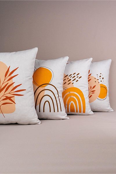 Cango Home Double Sided Orange Bohemian Modern Patterned 4-Piece Digital Printed Throw Pillow Pillow Case Set 4kmbs106-c