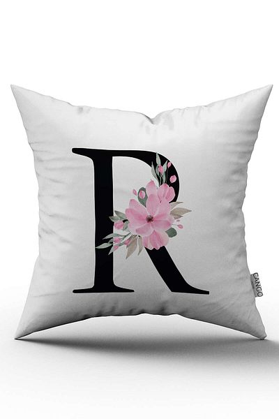Cango Home Husă de pernă cu litere florale roz Litera R