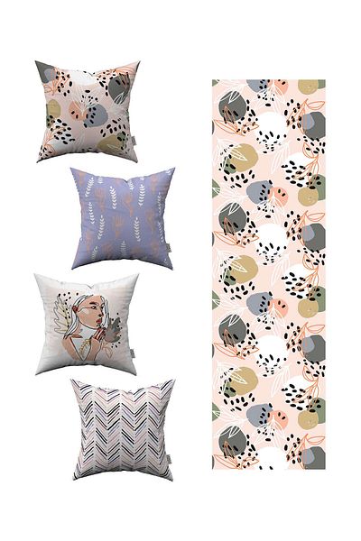 Cango Home Liliac roz abstract cu model decorativ 4 piese husă de pernă 1 set de alergare 4kmbs052-rs-03