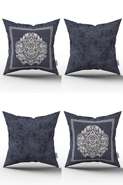 Cango Home Set de 4 huse de pernă cu model damasc decorativ albastru și alb - 4kmbs251