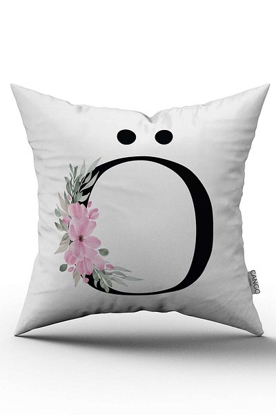 Cango Home Husă de pernă cu litere florale roz Litera O