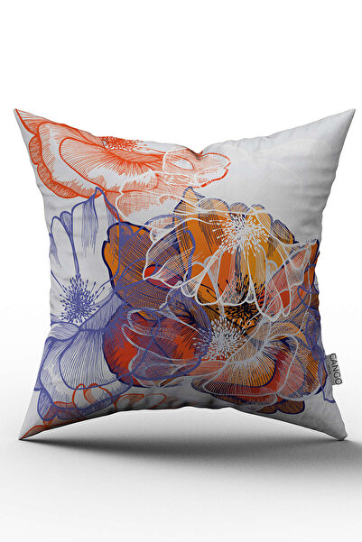 Cango Home Double Sided Orange Blue Flower Patterned Digital Printed Throw Pillow Cover - Otyk032-ct