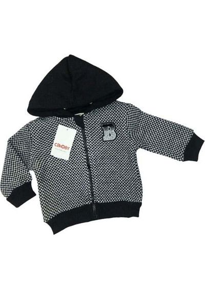 Çikoby Baby Boy Hooded Checkered Zippered Cardigan