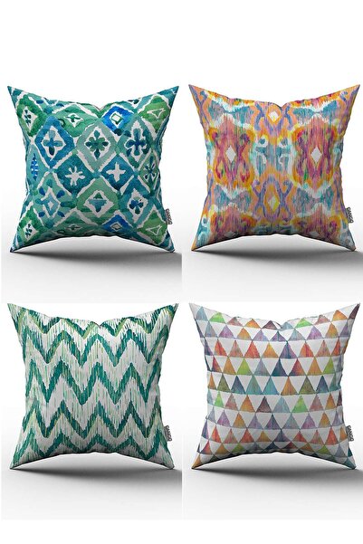 Cango Home Set de 4 huse de pernă cu modele decorative abstracte alb-albastru...