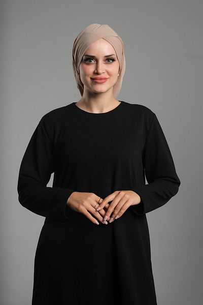 HÜRREM BONE Beige Bonnet Sandy Fabric - Practical Instant Hijab, Gathered 2114_12