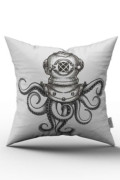 Cango Home White Black Octopus Figured Digital Printed Throw Pillow Cover 797