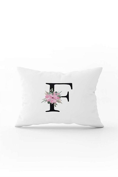 Cango Home Ροζ Floral Μαύρο Γράμμα Διπλής Όψης Ψηφιακή Εκτύπωση Ριχτάρι Μαξιλαροθήκη Letter F