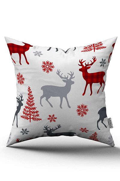 Cango Home Red Gray Christmas Themed Digital Printed Throw Pillow Cover Cgh797