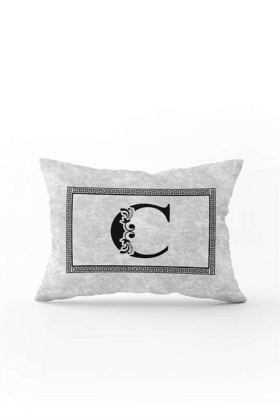 Cango Home Gray Black Letter Double Sided Digital Printed Throw Pillow Cover Letter C