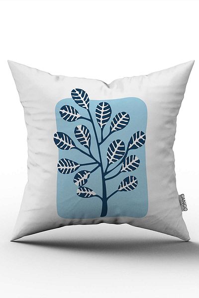 Cango Home Față de pernă decorativă, modernă, cu model de frunze, imprimată digitală, albă, albastră Cgh728