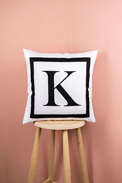Cango Home Husă de pernă imprimată digital cu litere alb-negru Litera K