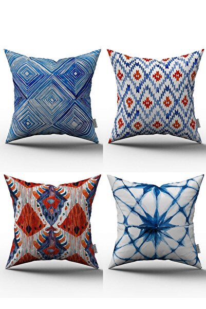 Cango Home Set de 4 huse de pernă cu modele decorative abstracte, roșu, albas...