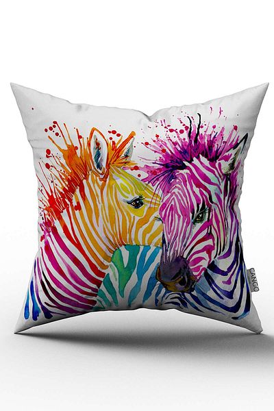 Cango Home Double Sided White Multicolor Zebra Figured Digital Printed Throw Pillow Cover - Yst01-ct