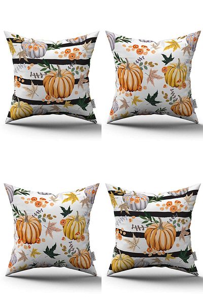 Cango Home Orange Halloween Pumpkin Patterned Digital Printed Throw Pillow Cover Set 4kmbs132
