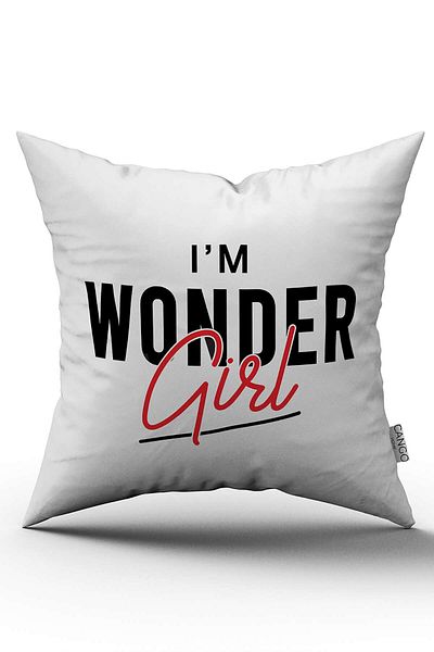 Cango Home I'm Wonder Girl, alb, negru, imprimat digital, pernă cu două fețe - Cgh448-ct